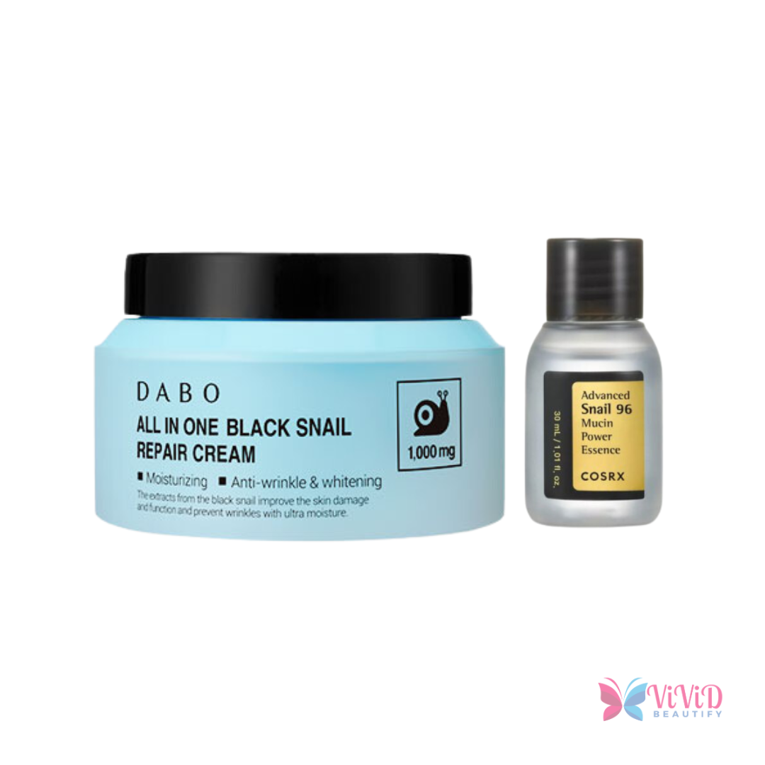 Damage Skin Repair Combo: Dabo All In One Black Snail Repair Cream 100g + Cosrx Advanced Snail 96 Mucin Power Essence 30ml